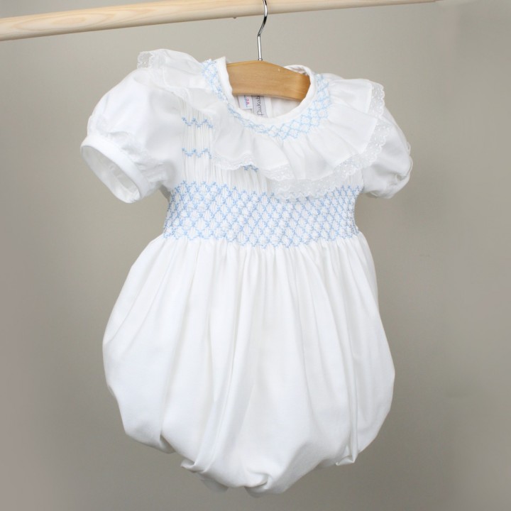  Smocked Romper with Collar