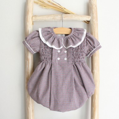 Tartan Romper with Frilly Collar