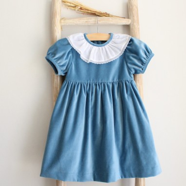 Velvet Dress with Frilly Collar and Bow