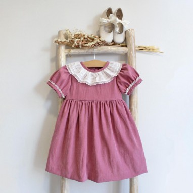 Velvet Dress with Frilly Collar and Bow