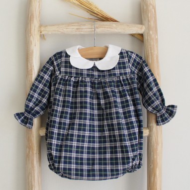  Plaid Romper with flower collar