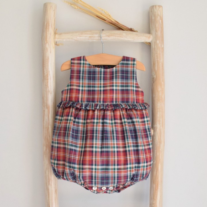 Plaid  Romper with chest ruffles