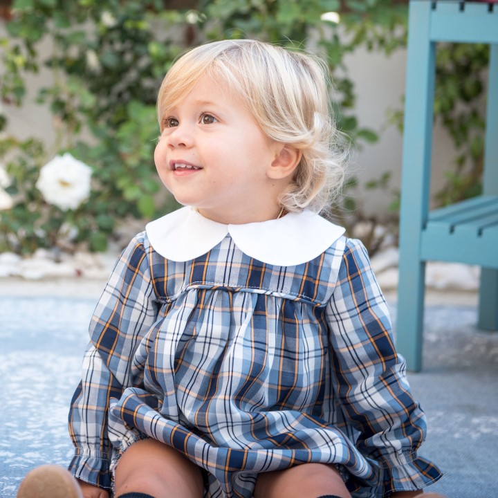 Plaid  Romper with Peter Pan Collar