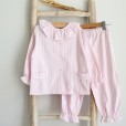 Pijama menina gola de folho riscas rosa