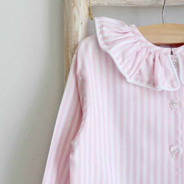 Pink Striped Frilly Collar Pyjama