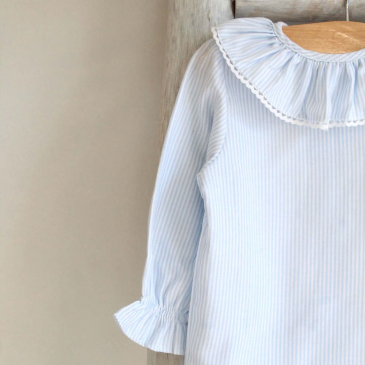 Stripe Frilly collar shirt with lace trim