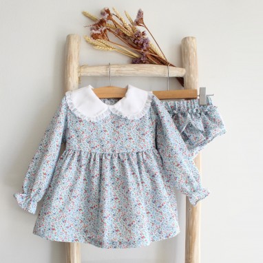 Floral Short Dress with collar and Bloomers