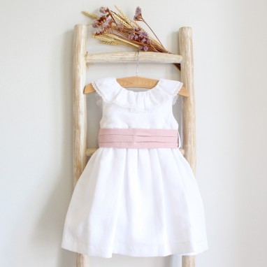 Linen Dress with dusty pink sash
