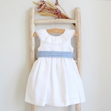 Linen Dress with dusty Blue sash