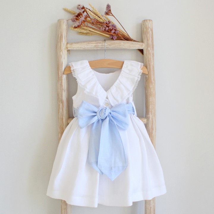 Linen Dress with Light Blue sash