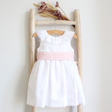 Linen Dress with light pink sash