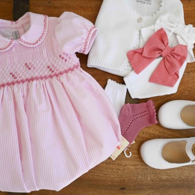 Pink striped Hand smocked romper