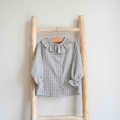 Vichy Shirt with Frilly Collar