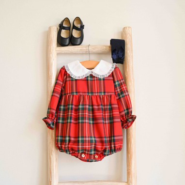 Plaid Romper with Peter Pan collar