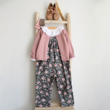 Floral Girl Overalls with ruffles on shoulders 