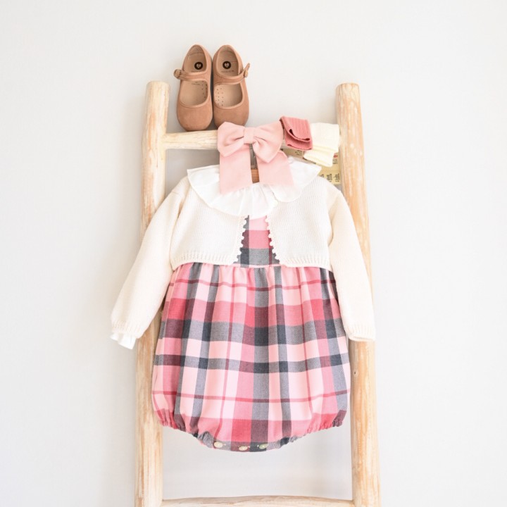 Sleeveless Plaid Romper in pink and grey