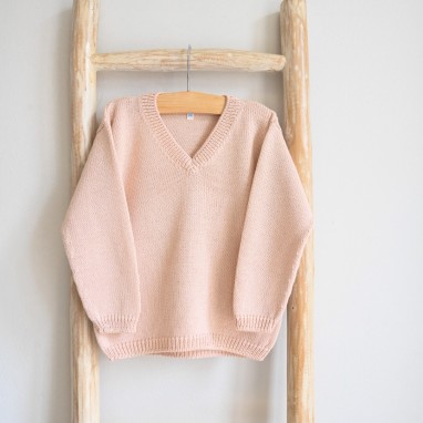 Pale Pink Knitted Sweater with a V neckline