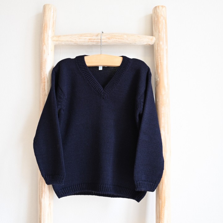 Navy Knitted Sweater with a V neckline