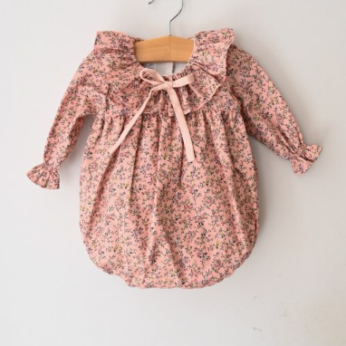 Floral romper with frilly collar and little bow