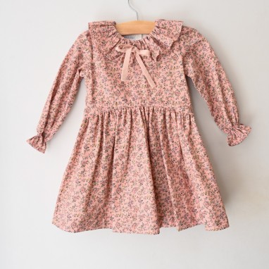 Dusty Pink floral dress with frilly collar and little bow