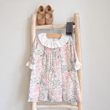 Salmon and Grey floral dress with collar