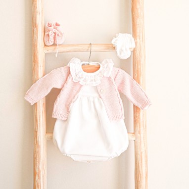 Pique Romper with pink trim