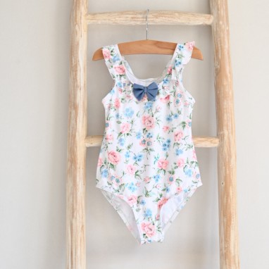 Floral Swimsuit with blue bow
