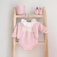 knitted romper Ivory and Pink