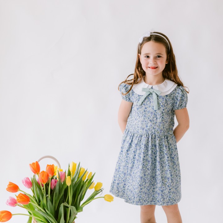 Liberty Floral dress with double collar and bow
