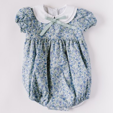 Liberty floral Romper with double collar and little bow