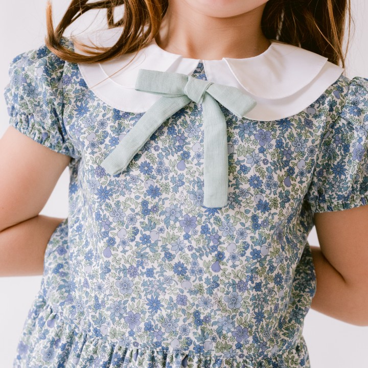 Liberty floral Romper with double collar and little bow