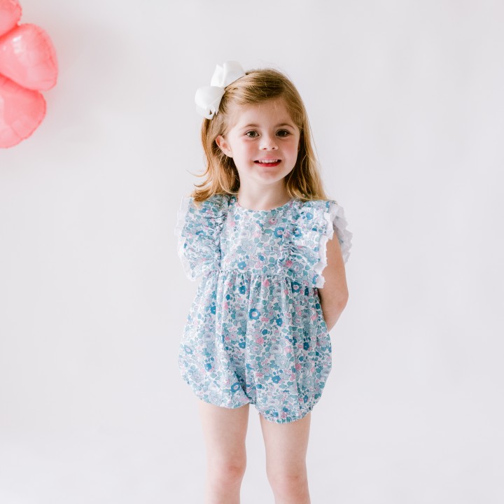 Liberty Floral  Romper with double ruffle