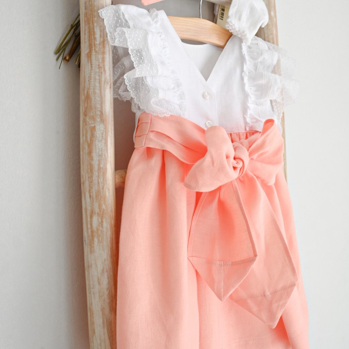Linen Dress with Salmon skirt