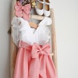 Linen Dress with  pink skirt