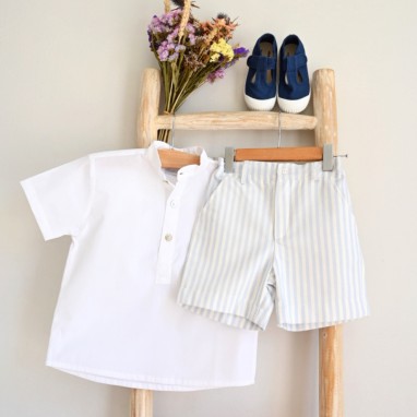 Linen Blue and white stripes shorts