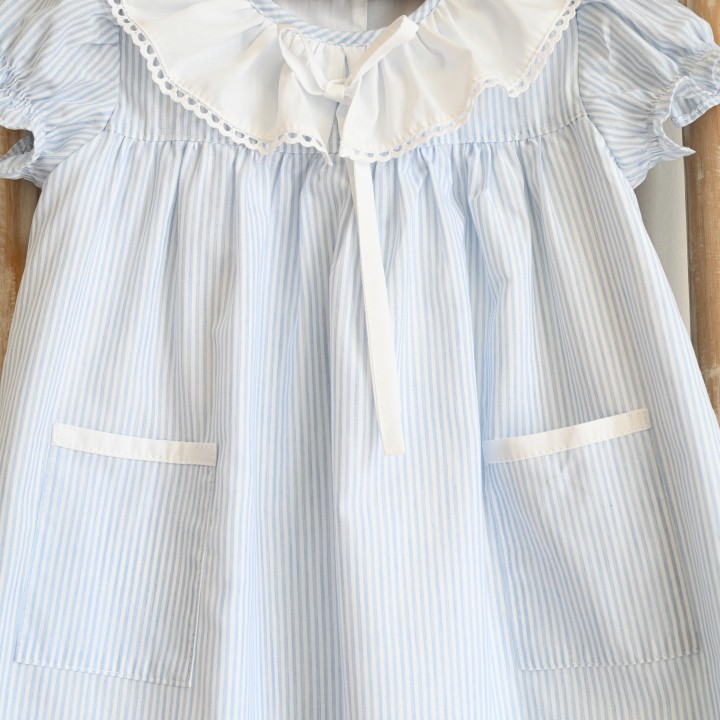 Blue and White Stripes dress with frilly collar