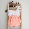 Linen romper with ruffles and lace 
