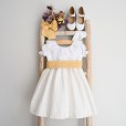 Stripes Dress with frilly collar and Mustard Sash