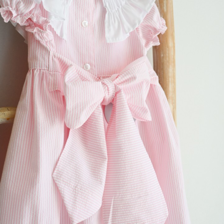 Pink Stripes Dress with smocked collar