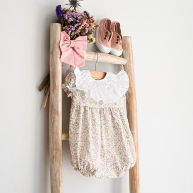 Floral Romper with smocked collar