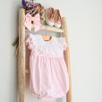 Pink and white stripes Romper with smocked collar