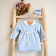 Blue cotton knitted romper with dots and bow