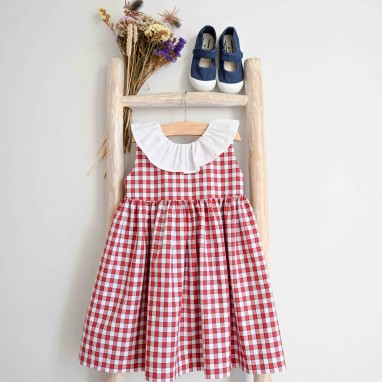 Gingham Dress with frilly white collar