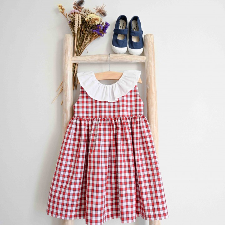 Gingham Dress with frilly white collar