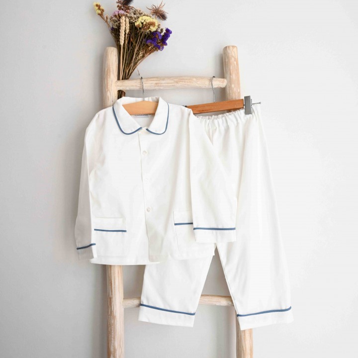 White  Pyjama with blue trim