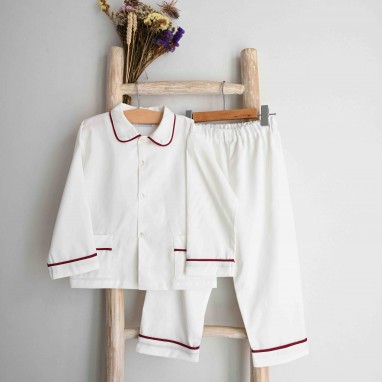 White Pyjama with burgundy trim