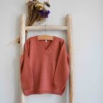 Brick Knitted Sweater with a V neckline