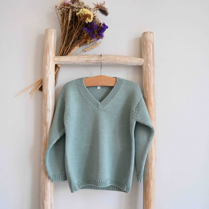 Sage Knitted Sweater with a V neckline