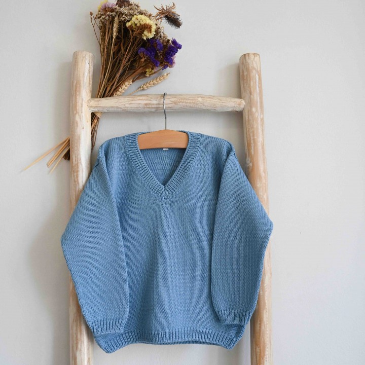 Royal Blue Knitted Sweater with a V neckline