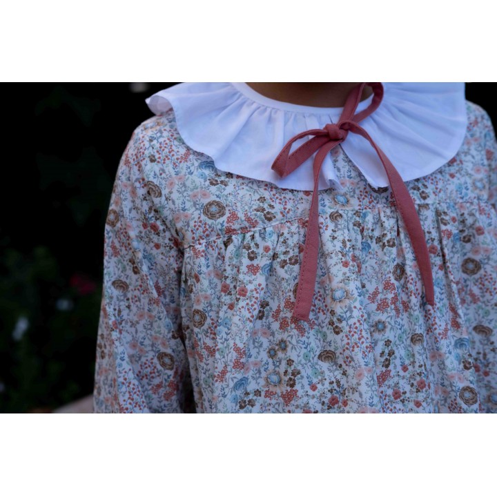 Floral Dress with salmon bow and trims